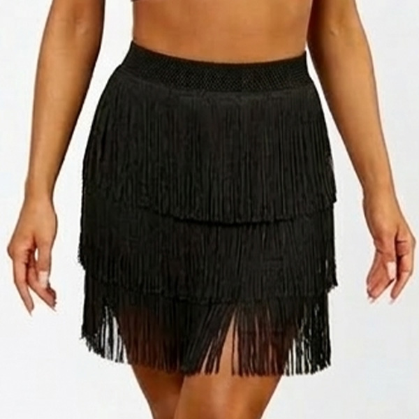 Pollera con flecos cintura recta