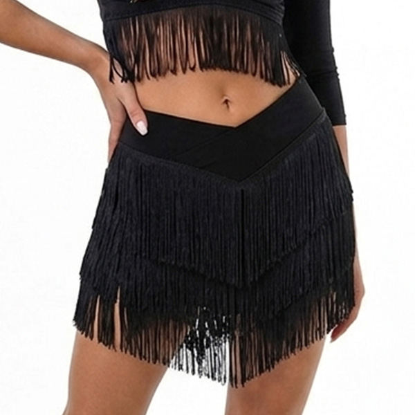 Pollera con flecos corta cintura en V